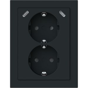 wandcontactdoos ra dubbel kv + USB-C/C hoekmontage Future mat zwart