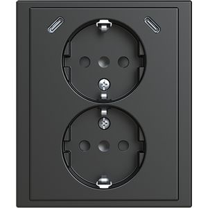 wandcontactdoos ra dubbel kv + USB-C/C inbouw Future antraciet