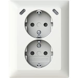 wandcontactdoos ra dubbel kv + USB-C/C inbouw Balance alpinwit