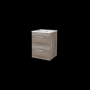 Set START-46 onderkast scotch oak 50cm grepen chroom 2x la porselein wastafel 1x kraangat (S46GR50PSO)
