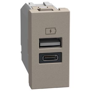 Light Now USB oplader type A+C - 15W - 1 module - stone