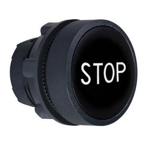 Kop drukknop Verz. Terugvering 22mmSTOP" Zwart Harmony XB5