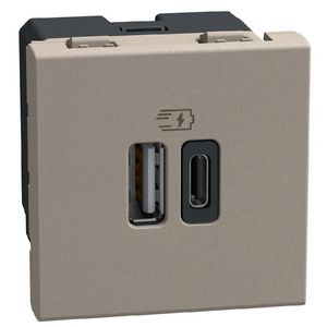 Light Now USB oplader type A+C - 15W - 2 modules - stone