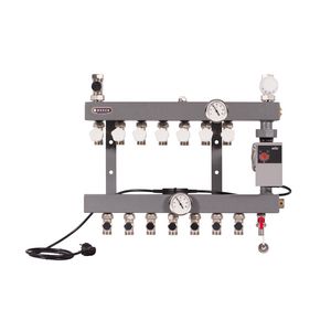 5-groeps verdeler UFH-SLT staal LTV inregelventielen + A-pomp incl. snoer + maximaal thermostaat