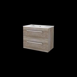 Set START-46 onderkast scotch oak 80cm grepen chroom 2x la porselein wastafel 1x kraangat (S46GR80PSO)