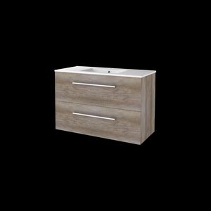 Set START-46 onderkast scotch oak 100cm grepen chroom 2x la porselein wastafel 1x kraangat (S46GR100PSO)