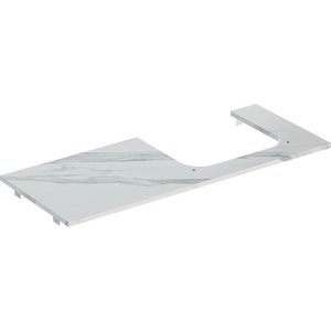 Wastafelblad porselein voor opzetwastafel 120cm wit marmerlook mat uitsparing rechthoek rechts ONE