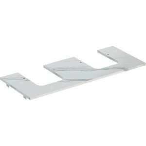 Wastafelblad porselein voor opzetwastafel 120cm wit marmerlook mat uitsparing afgerond rechts + links ONE