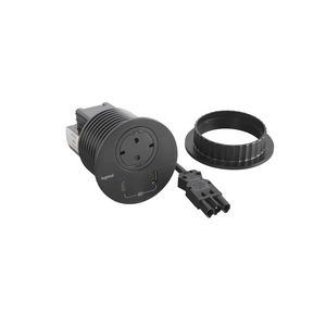 Wandcontactdoos zwart + USB + Wiel. GST18 Disq80