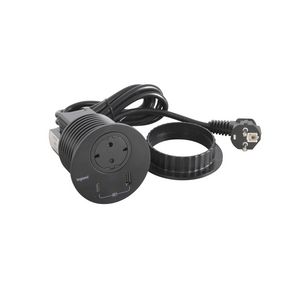 Wandcontactdoos zwart + USB +stekker+snoer Disq80