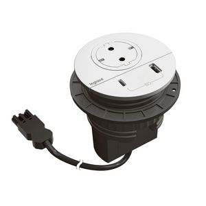 Wandcontactdoos wit + USB+stekker+snoer L0,5m. Disq80