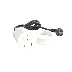Wandcontactdoos wit + USB + stekker+snoer L2m. Disq80