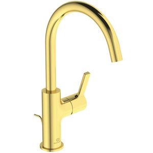 Joy wastafelmengkraan 5l/min. met hoge uitloop met waste brushed gold (mat goudkleurig)