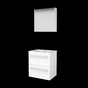 Set COMFORT-46 onderkast 60cm Ice White grepen chroom 2x la porselein wastafel 1x krg. spiegelkast (C46GR60PIW)