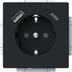 Wandcontactdoos ra kv + 1xUSB-A + 1xUSB-C voeding f-mat zwart (20 EUCB2USBAC-885)
