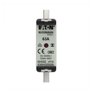 Zekering laagsp. 63A AC 500V NH000 gL/gG dubbele mel VVE=3