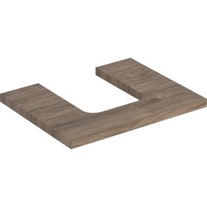 Wastafelblad voor opzetwastafel 60cm noten hickory uitsparing afgerond gecentreerd ONE