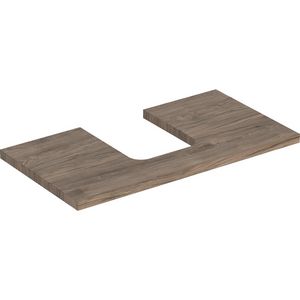 Wastafelblad voor opzetwastafel 90cm noten hickory uitsparing afgerond gecentreerd ONE