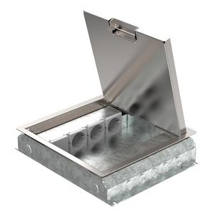 Vloercontactdoos instort 50mm 3x wandcontactdoos 4x M45 leeg RVS T15 klapd.