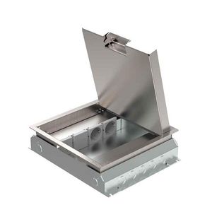Vloercontactdoos instort 50mm 2x wandcontactdoos 4x M45 leeg RVS T25 klapd.