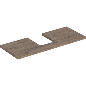 Wastafelblad voor opzetwastafel 120cm noten hickory uitsparing afgerond gecentreerd ONE