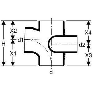 T-stuk verlopend stromend aansl. parallel links 110x110x75mm polyethyleen (PE) Silent-db20 geluidsarm