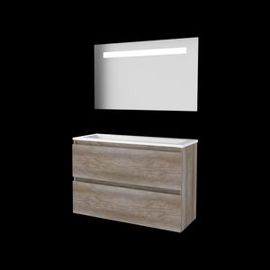 Set ECONOMIC-39 onderkast scotch oak 100cm greeploos 2x la acryl wastafel 2x kraangat spiegel geïn. LED-verl. (E39GL100A2SO)