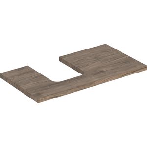 Wastafelblad voor opzetwastafel 90cm noten hickory uitsparing afgerond links ONE