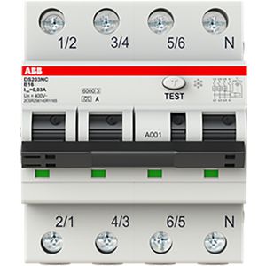 Aardlekautomaat 3P+N B-karakteristiek 16A 30mA 6kA A type