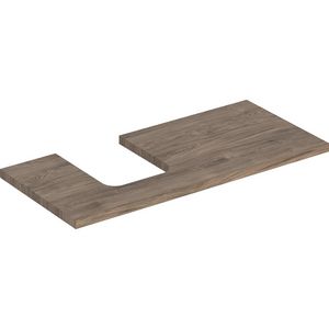Wastafelblad voor opzetwastafel 105cm noten hickory uitsparing afgerond links ONE