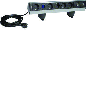 Bureaustekkerdoos houder 1+4 Wandcontactdoos 1 schak. 2xRJ45 P/P geElox.