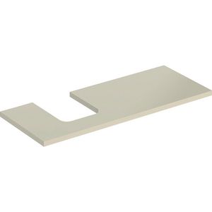 Wastafelblad voor opzetwastafel 120cm zandgrijs hoogglans uitsparing afgerond links ONE