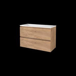 Set START-46 onderkast whisky oak 100cm greeploos 2x la acryl wastafel z/ kraangat (S46GL100A0WO)