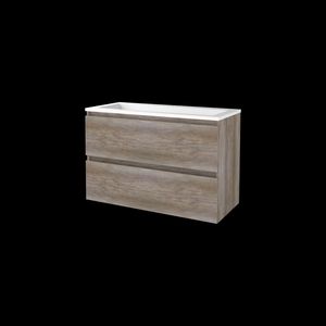 Set START-46 onderkast scotch oak 100cm greeploos 2x la acryl wastafel 1x kraangat (S46GL100A1SO)