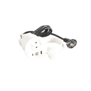 Wandcontactdoos wit+USB+stekker+snoer L2m. Disq80
