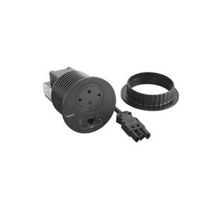 Wandcontactdoos zwart+USB+stekker+snoer L0,5m. Disq80