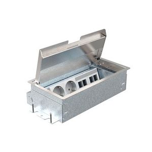 Servicebox+ Vloercontactdoos 65mm 2x wandcontactdoos + 4x data uitsp RVS klep