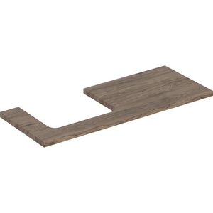 Wastafelblad voor opzetwastafel 120cm noten hickory uitsparing rechthoekig links ONE