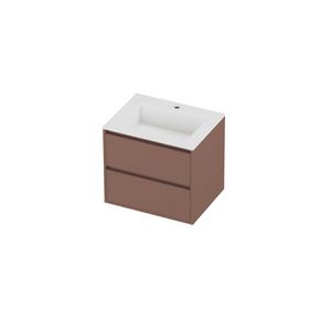 Aristo Set polystone Elegant wastafel met 1 kraangat en onderkast greeploos 2 laden symmetrisch in kader 600x460x540mm matt White/Beauty blush