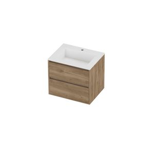 Aristo Set polystone Elegant wastafel met 1 kraangat en onderkast greeploos 2 laden symmetrisch in kader 600x460x540mm matt White/Cider oak