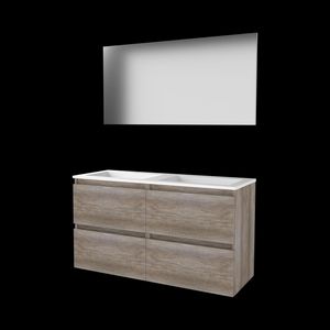 Set BASIC-46 onderkast 120cm Scotch Oak (2x 60cm) greeploos 4x la acryl wastafel 2x kraangat spiegel op plaat (B46GL120A2SO)