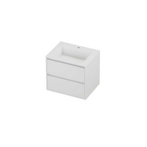 Aristo Set polystone Elegant wastafel met 1 kraangat en onderkast greeploos 2 laden symmetrisch in kader 600x460x540mm mat wit/matt white