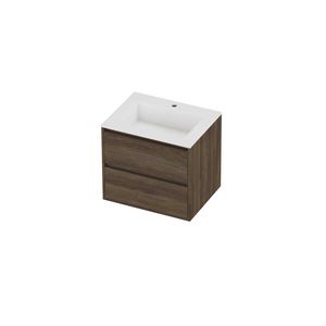 Aristo Set polystone Elegant wastafel met 1 kraangat en onderkast greeploos 2 laden symmetrisch in kader 600x460x540mm matt White/Vital oak