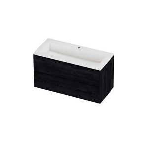 Aristo Set polystone Elegant wastafel met 1 kraangat en onderkast greeploos 2 laden symmetrisch in kader 1000x460x540mm matt White/Black oak