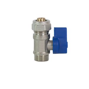 Mini kogelafsluiter vernikkeld 16x2 PEX x 1/2"bt. Blauw