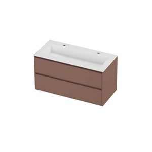 Aristo Set polystone Elegant wastafel met 2 kraangaten en onderkast greeploos 2 laden symmetrisch in kader 1000x460x540mm matt White/Beauty blush