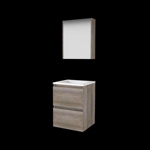 Set COMFORT-46 onderkast 50cm Scotch Oak greeploos 2x la acryl wastafel z/ kraangat spiegelkast (C46GL50A0SO)