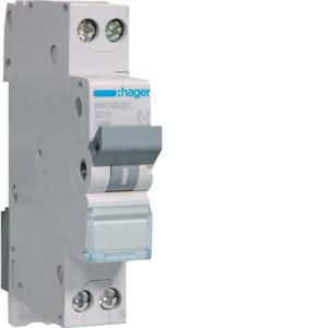 Installatieautomaat 1-polig + Nul 20A B-karakteristiek 6kA