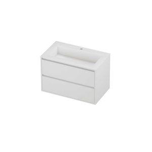 Aristo Set polystone Elegant wastafel met 1 kraangat en onderkast greeploos 2 laden symmetrisch in kader 800x460x540mm mat wit/matt white