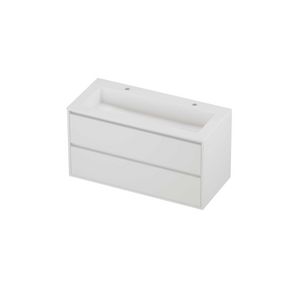 Aristo Set polystone Elegant wastafel met 2 kraangaten en onderkast greeploos 2 laden symmetrisch in kader 1000x460x540mm mat wit/matt white